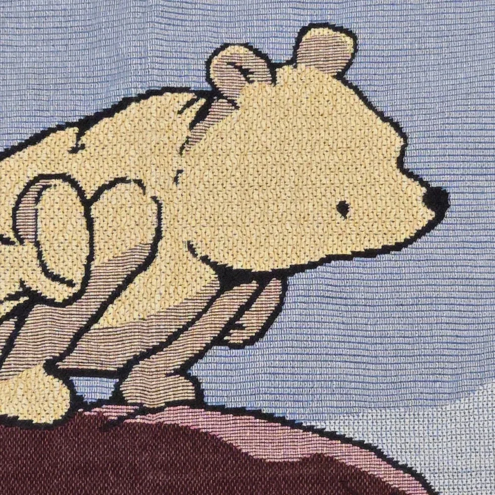 Vtg 80s Disney Winnie the Pooh & Christopher Robin Leap Frog Wall Tapestry READ